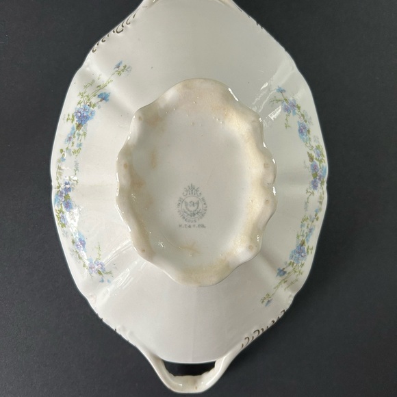 Antique Knowles Taylor & Knowles Blue Flowers Porcelain Covered serving bowl lid - Picture 5 of 7